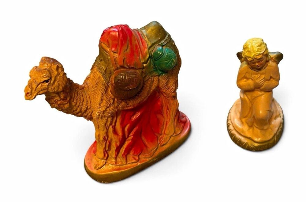 Vintage Nativity Figures Set of 2 Camel & Angel Multicolor Christmas 4032/67